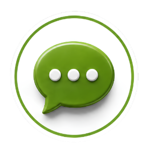 Green chat bubble icon with three white dots inside and a circular outline