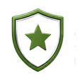 Green shield icon with a white center and green star.