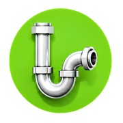 Silver plumbing pipe elbow on bright green circle background