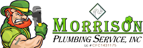 Logo for Morrison Plumbing Service, Inc. featuring a green-clad plumber holding a wrench.