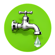 Chrome faucet dripping water on a green circle background