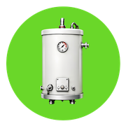 White cylindrical tank with gauges and valves on a bright green background