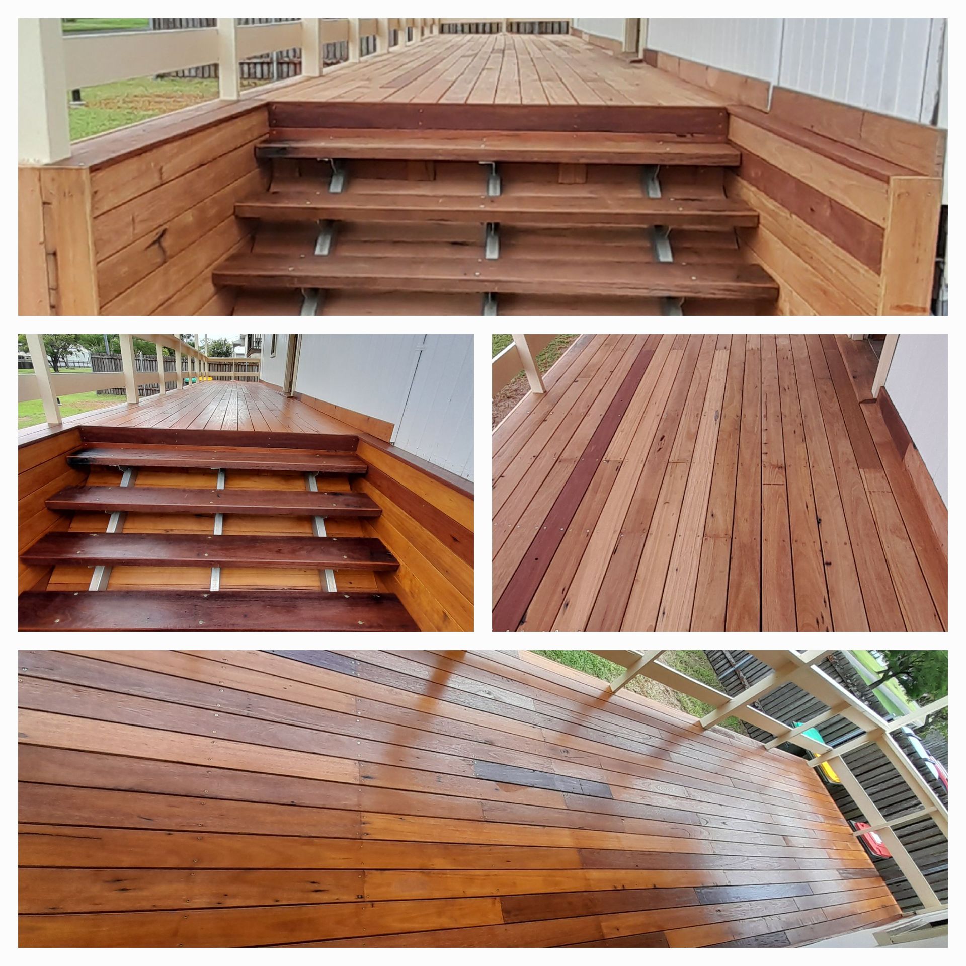 A Collage Of Pictures Of A Wooden Deck With Stairs — McCarthys Property Services in Glenugie, NSW