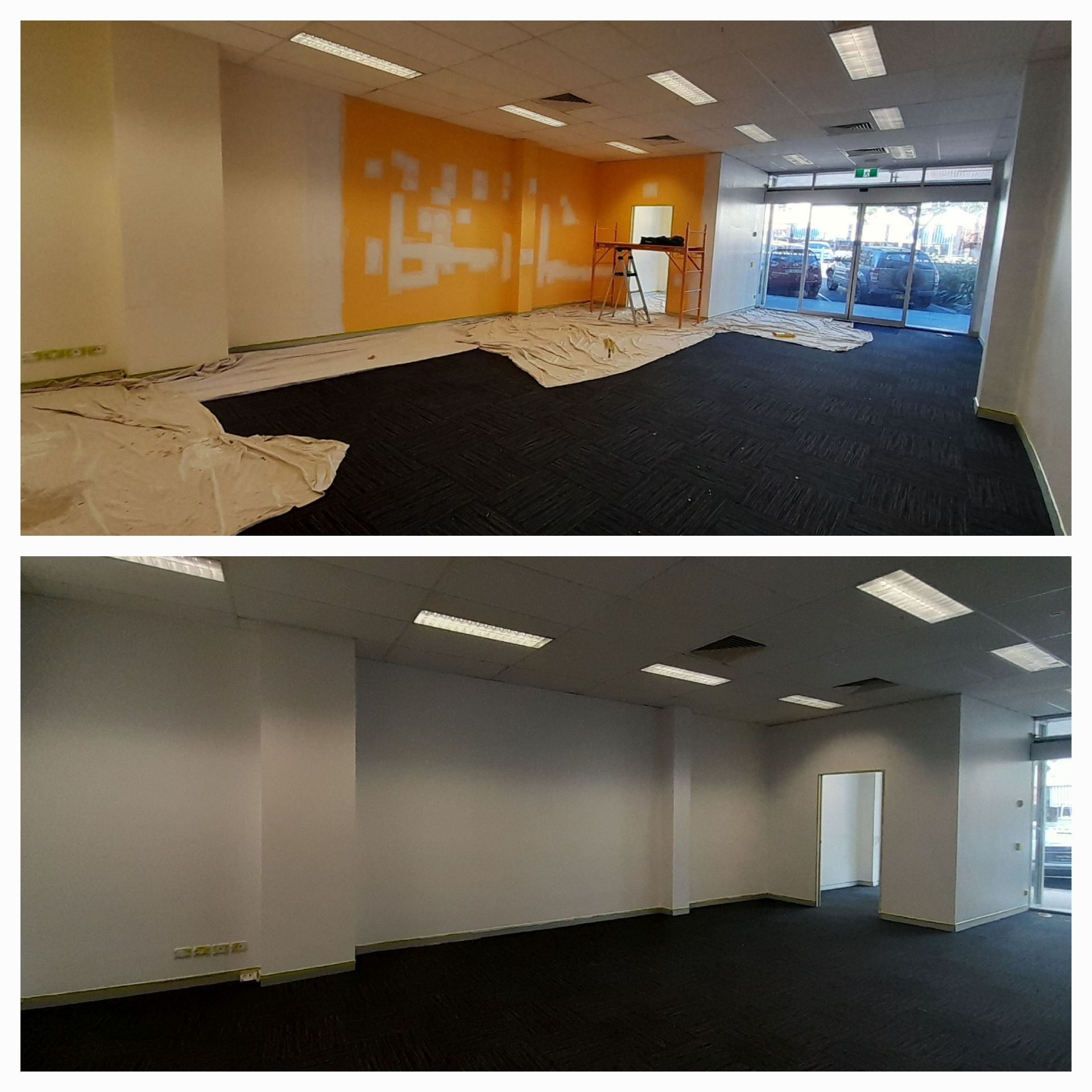 A Before And After Picture Of A Room Being Painted — McCarthys Property Services in Glenugie, NSW