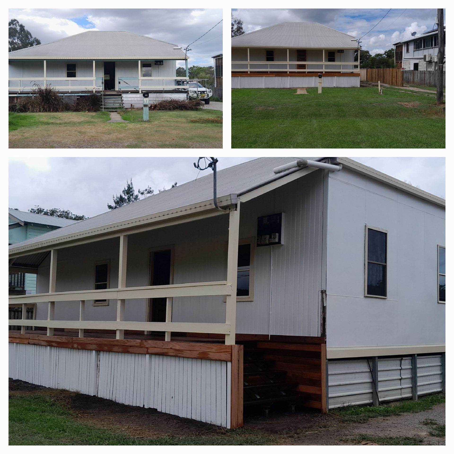 A Collage Of Three Pictures Of A White House With A Porch — McCarthys Property Services in Glenugie, NSW
