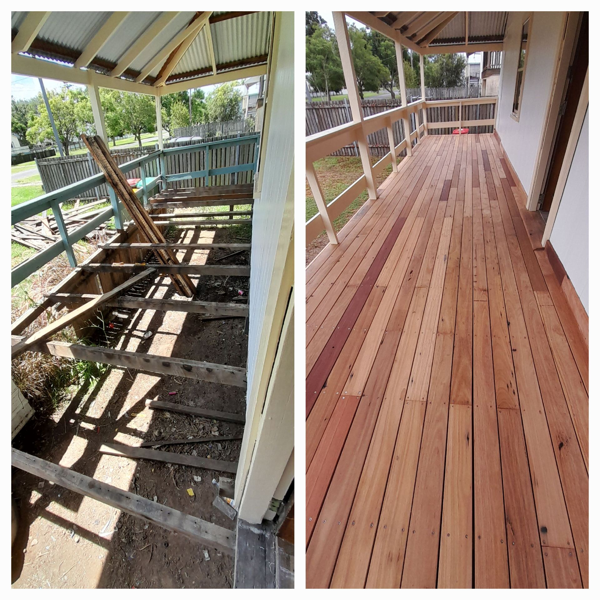 A Before And After Photo Of A Wooden Deck — McCarthys Property Services in Glenugie, NSW
