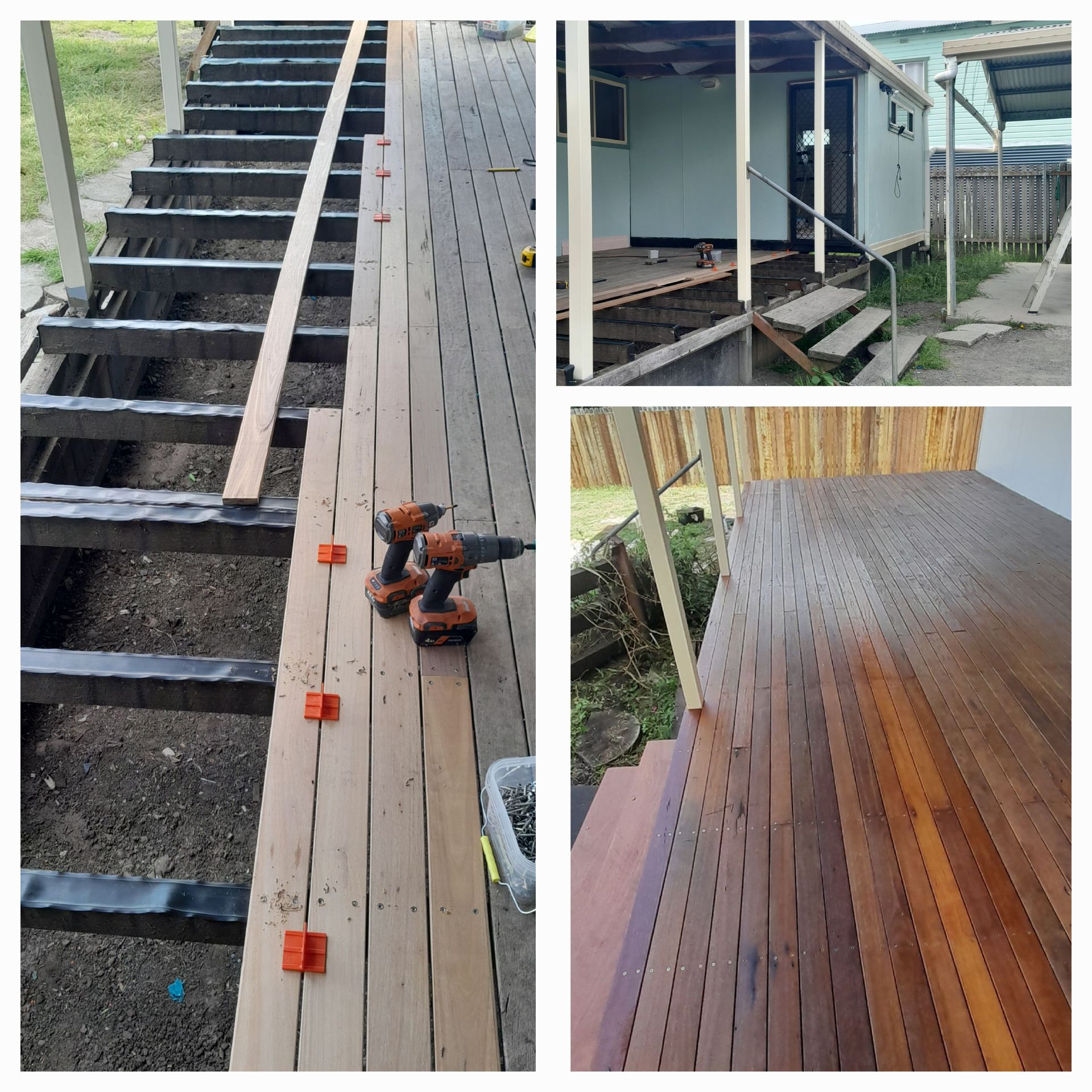 A Collage Of Pictures Showing A Deck Being Built — McCarthys Property Services in Glenugie, NSW