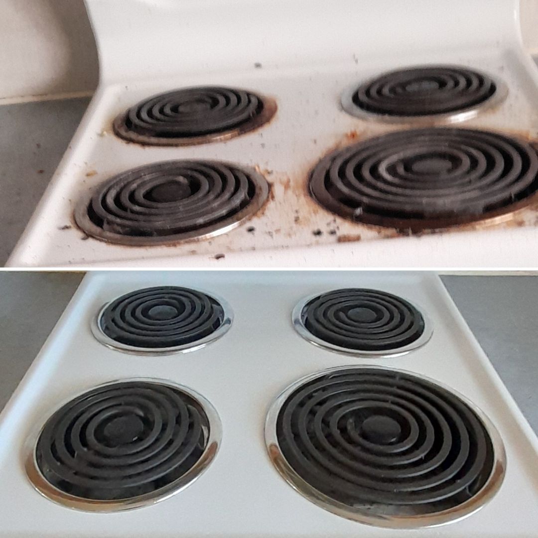 A Before And After Picture Of A Stove Top Oven — McCarthys Property Services in Glenugie, NSW