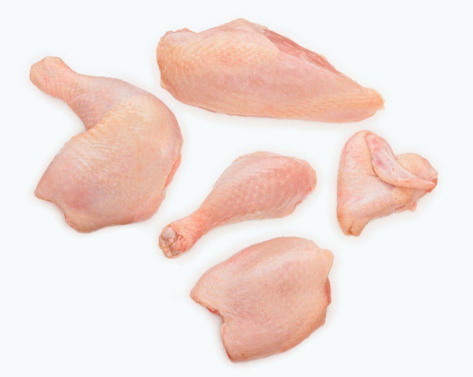 porzioni di pollo crudo