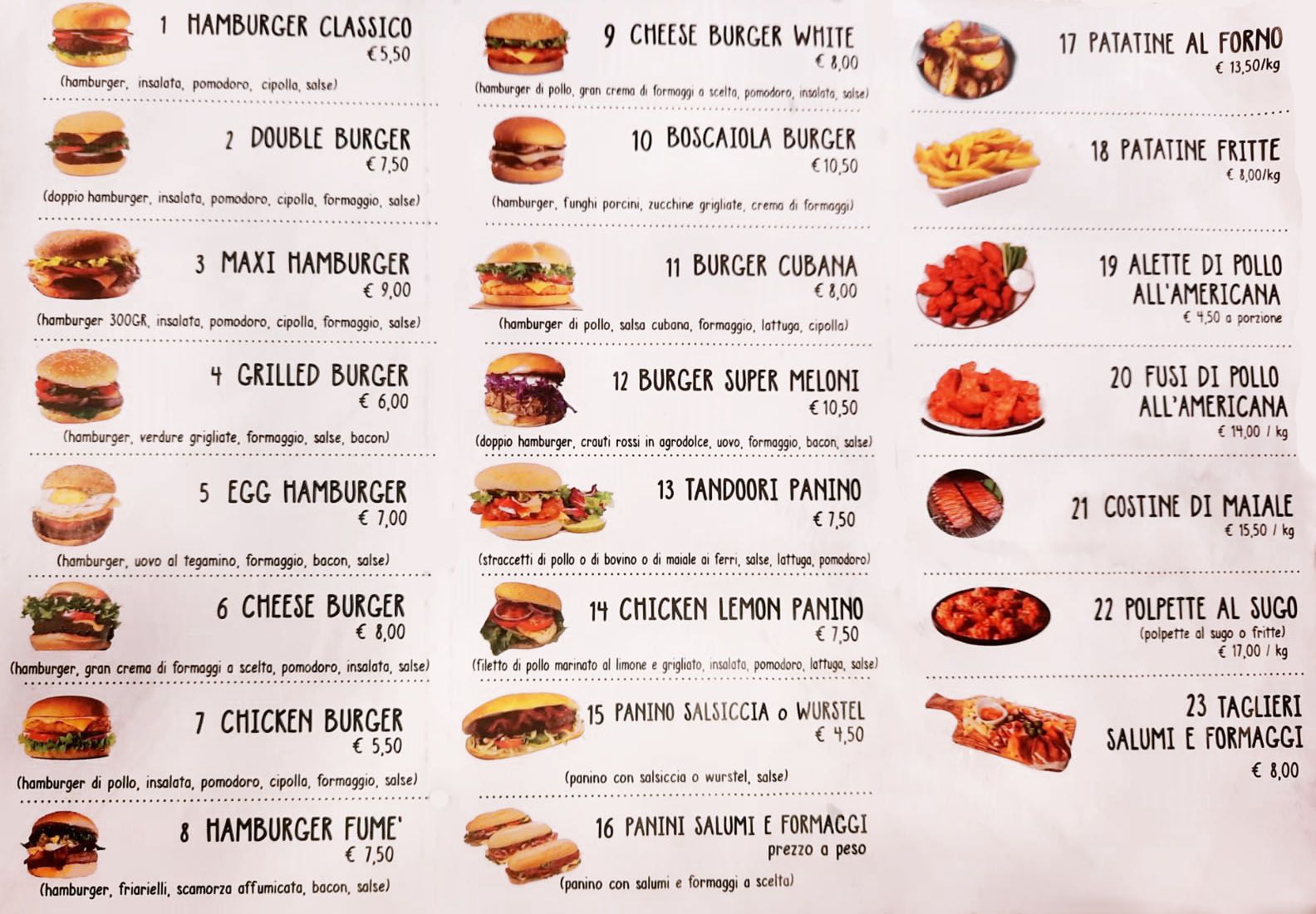 menù hamburger