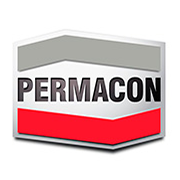 Logo PERMACON avec emblème en forme de bouclier gris et rouge et texte noir gras