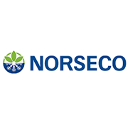 Logo NORSECO avec emblème circulaire vert et bleu et texte bleu sur fond blanc