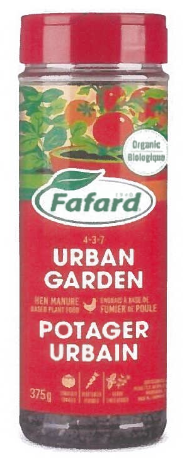 Sachet de graines pour potager urbain Fafard avec bouchon rouge et illustration de légumes colorés