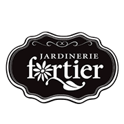 Logo noir et blanc de Jardinerie Fortier dans un cadre ovale décoratif avec lettrage floral
