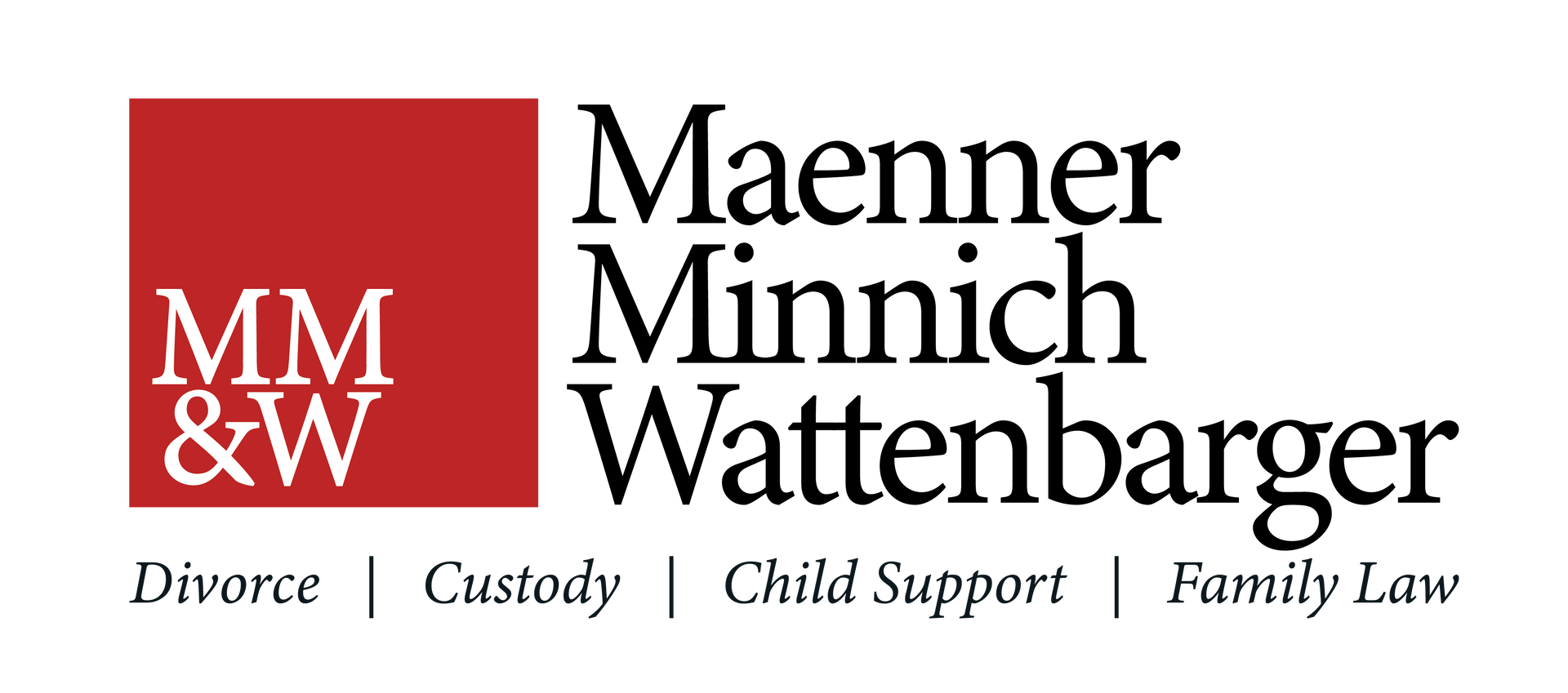 Logo for Maenner, Minnich & Wattenbarger law firm in red and black with a square and text below.