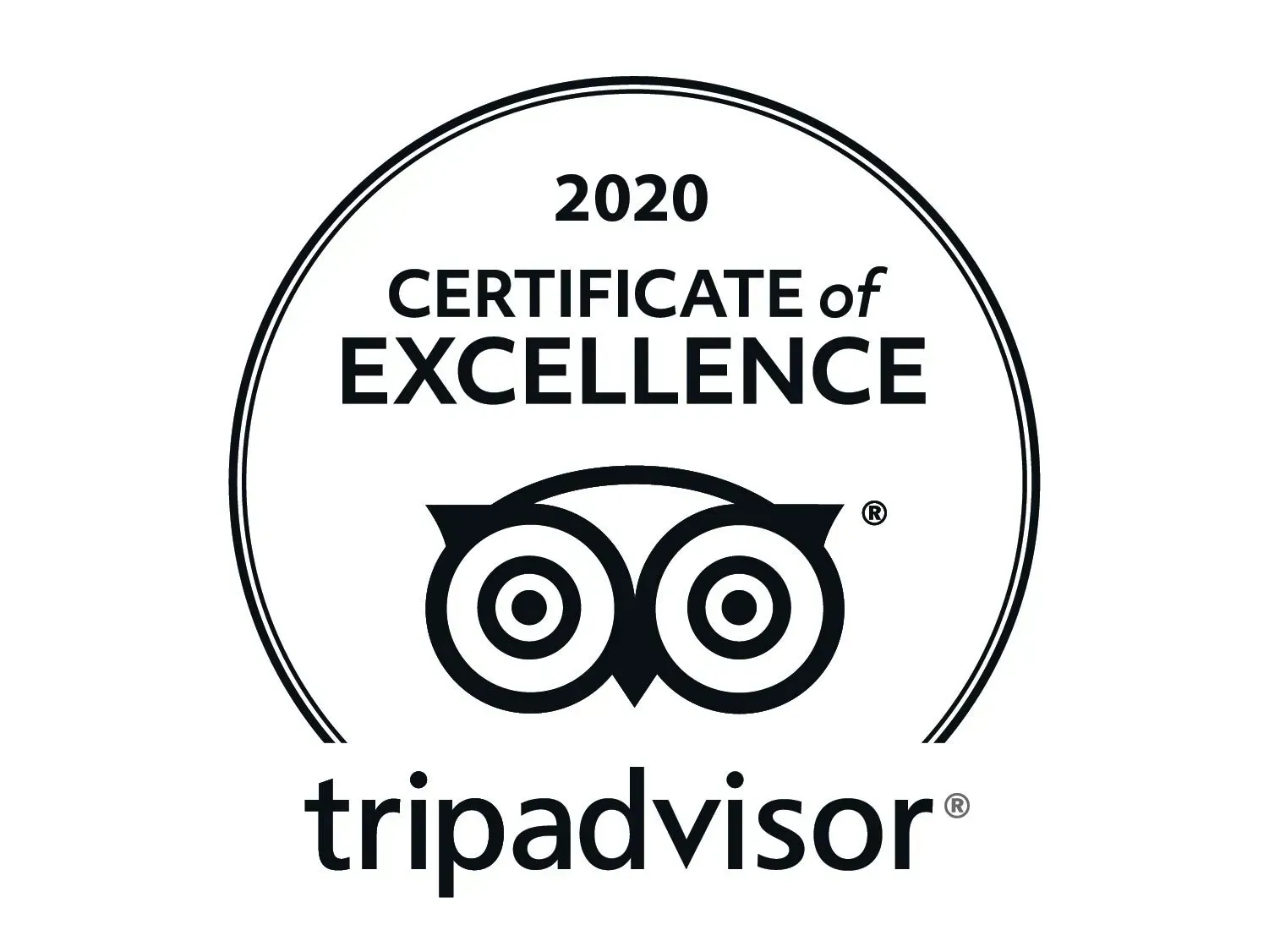 2020 Tripadvisor Certificate of Excellence logo in black and white with owl icon