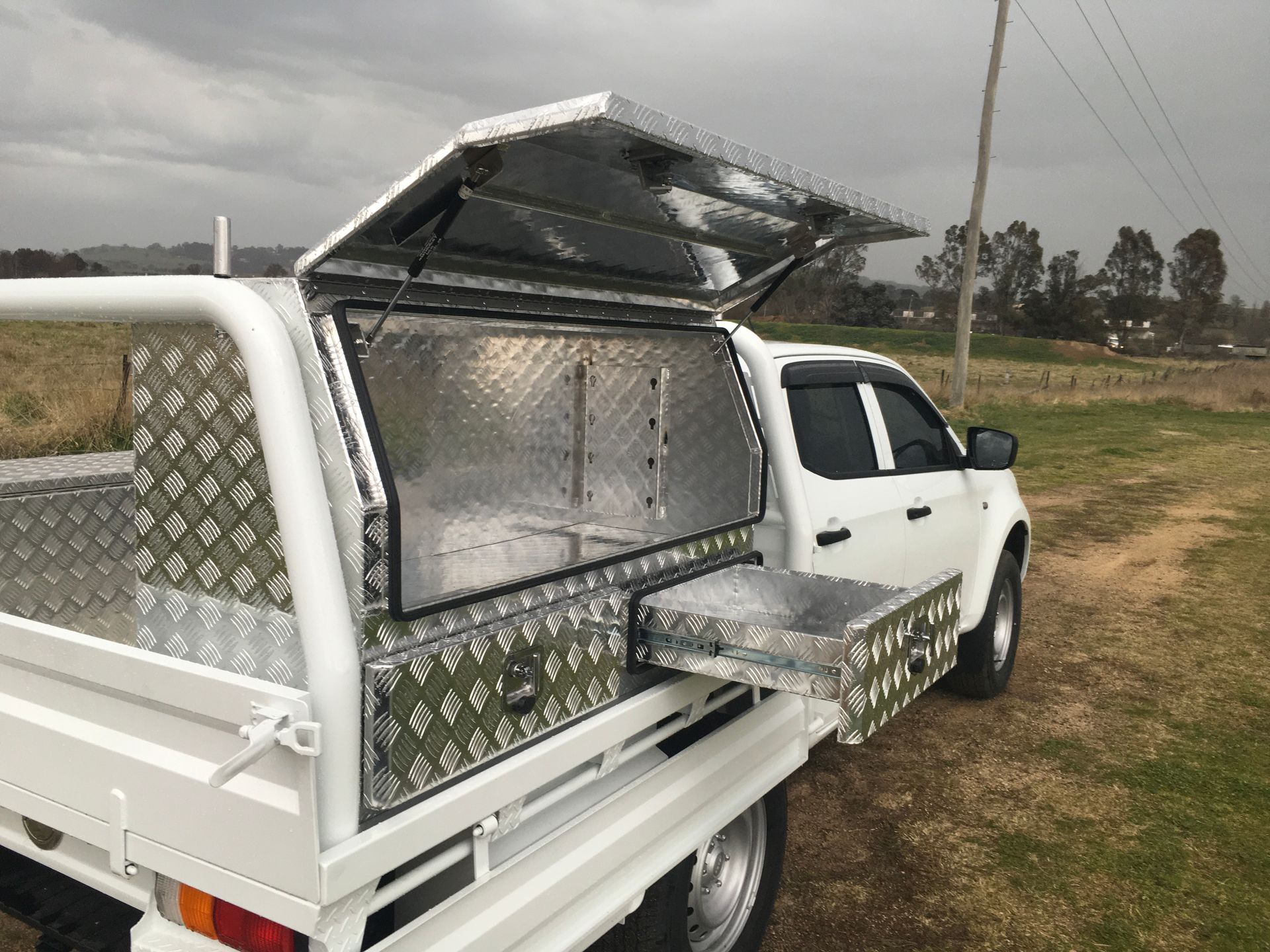 A White ute with aluminium tray and box — Bathurst Welding & Body Works In Bathurst, NSW