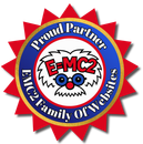 ENC2 Family of Websites Proud Partner badge with E=MC2 and cartoon face on red sunburst background