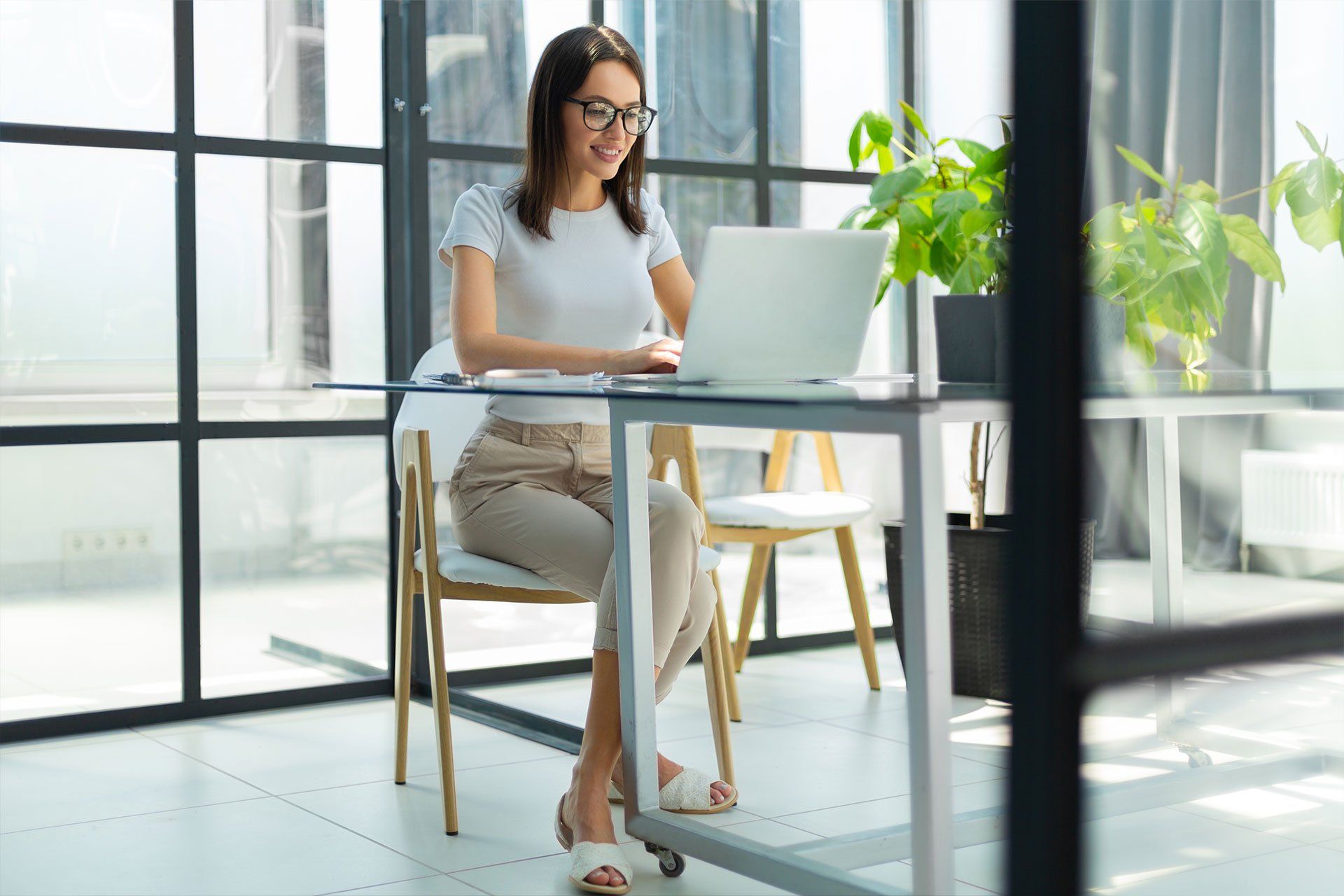 Woman sat working in the office