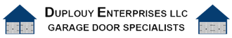 Logo: Two blue house icons with gray garage doors, flanking