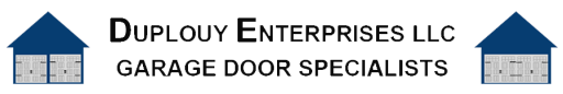 Logo: Two blue house icons with gray garage doors, flanking