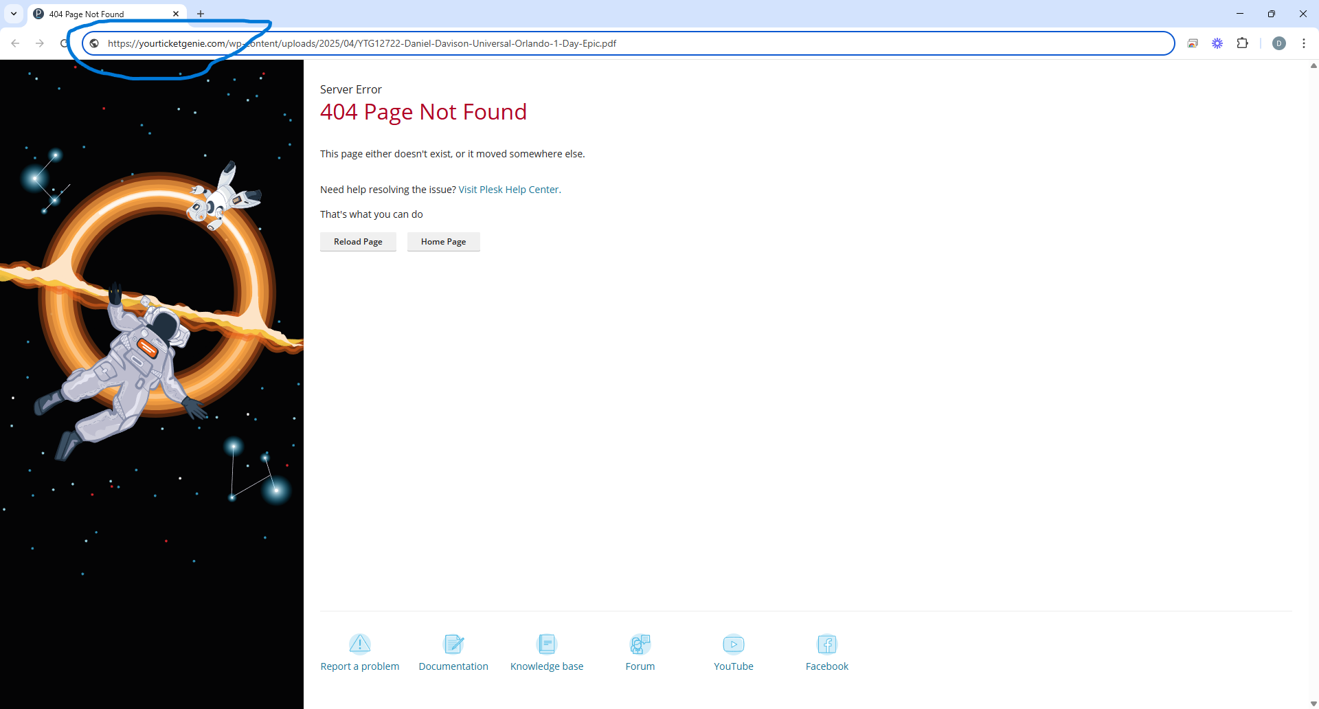 A browser login page with a space-themed orange ring graphic on the left and form fields on the right.