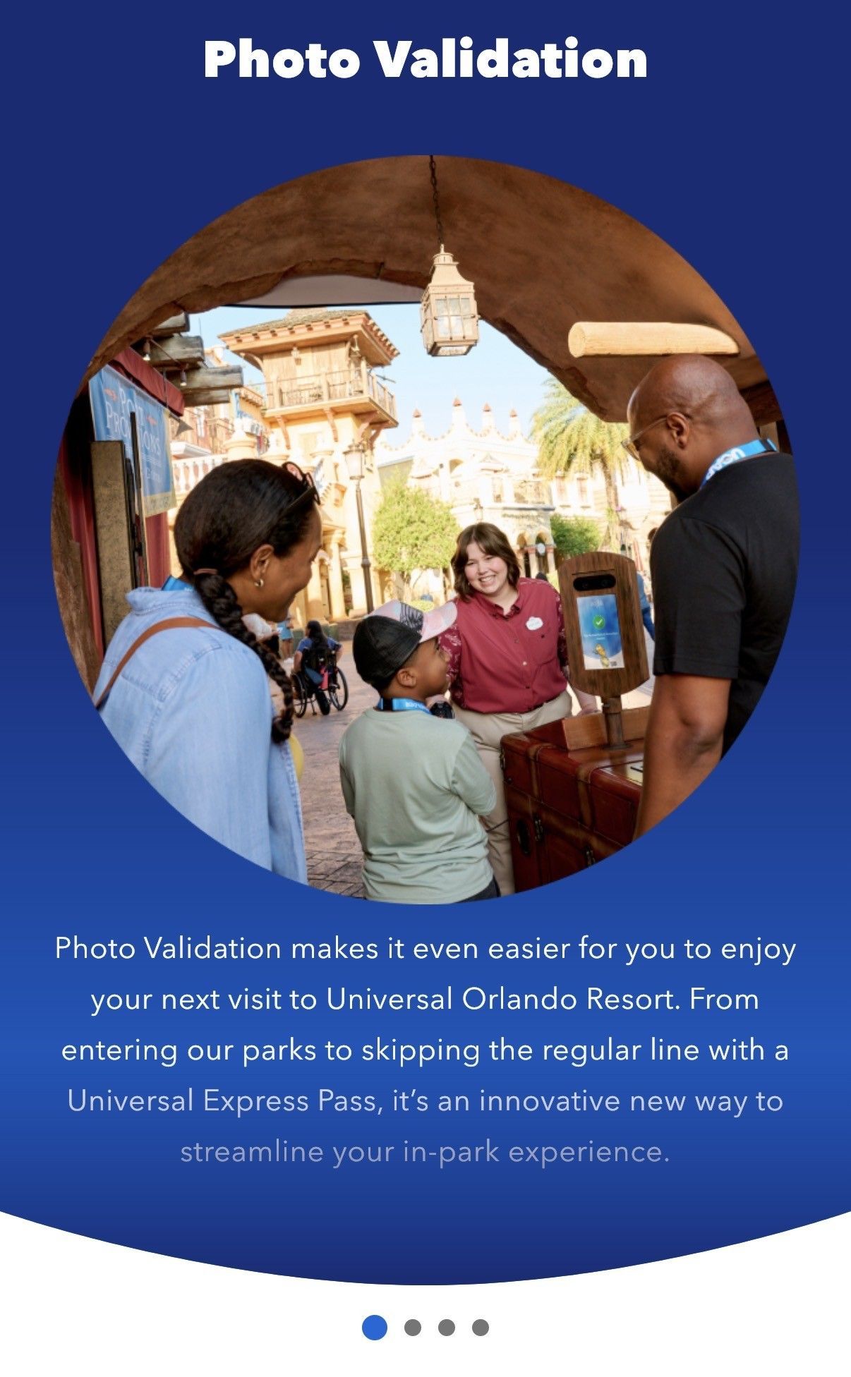 Photo validation poster with people at a doorway, promoting easy online validation for travel tickets.