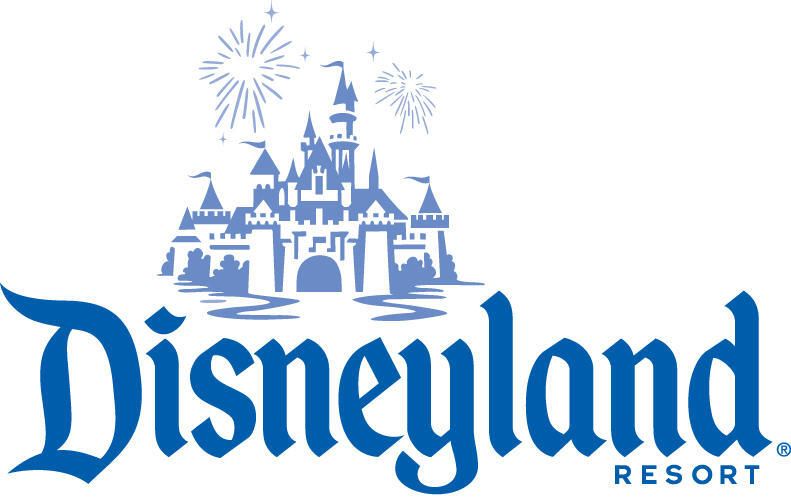 The logo for disneyland resort with a castle and fireworks