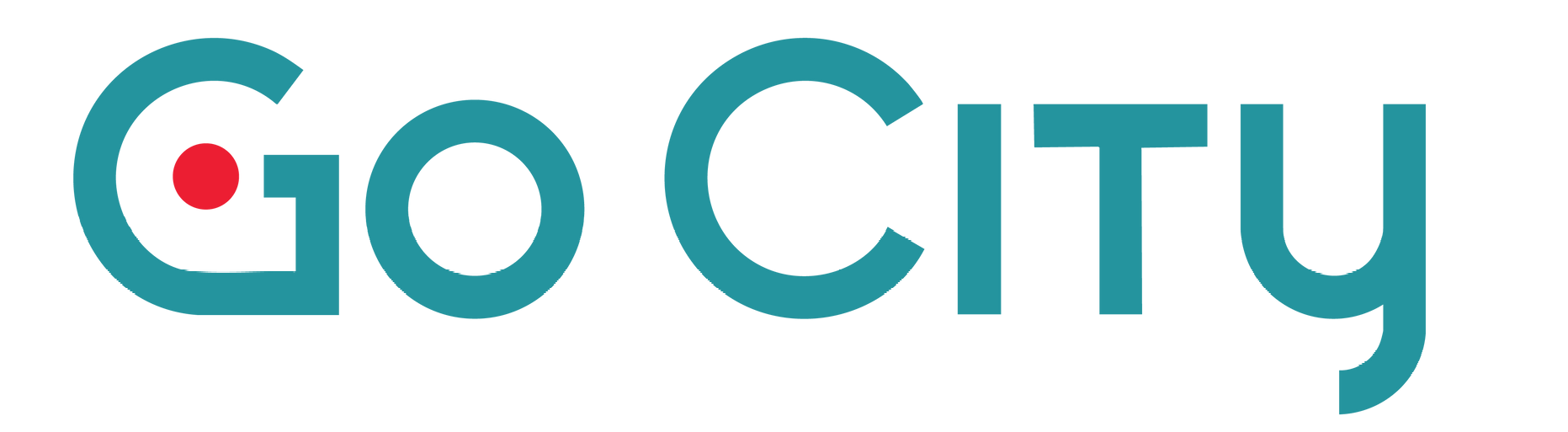 A blue and white logo for go city on a white background.
