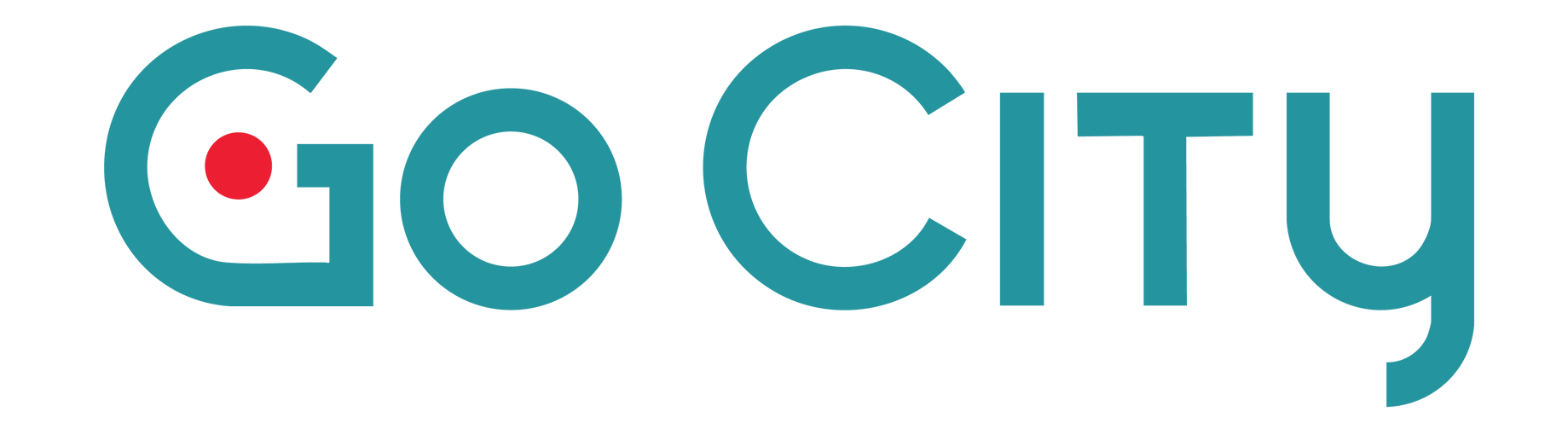 A blue and white logo for go city on a white background.