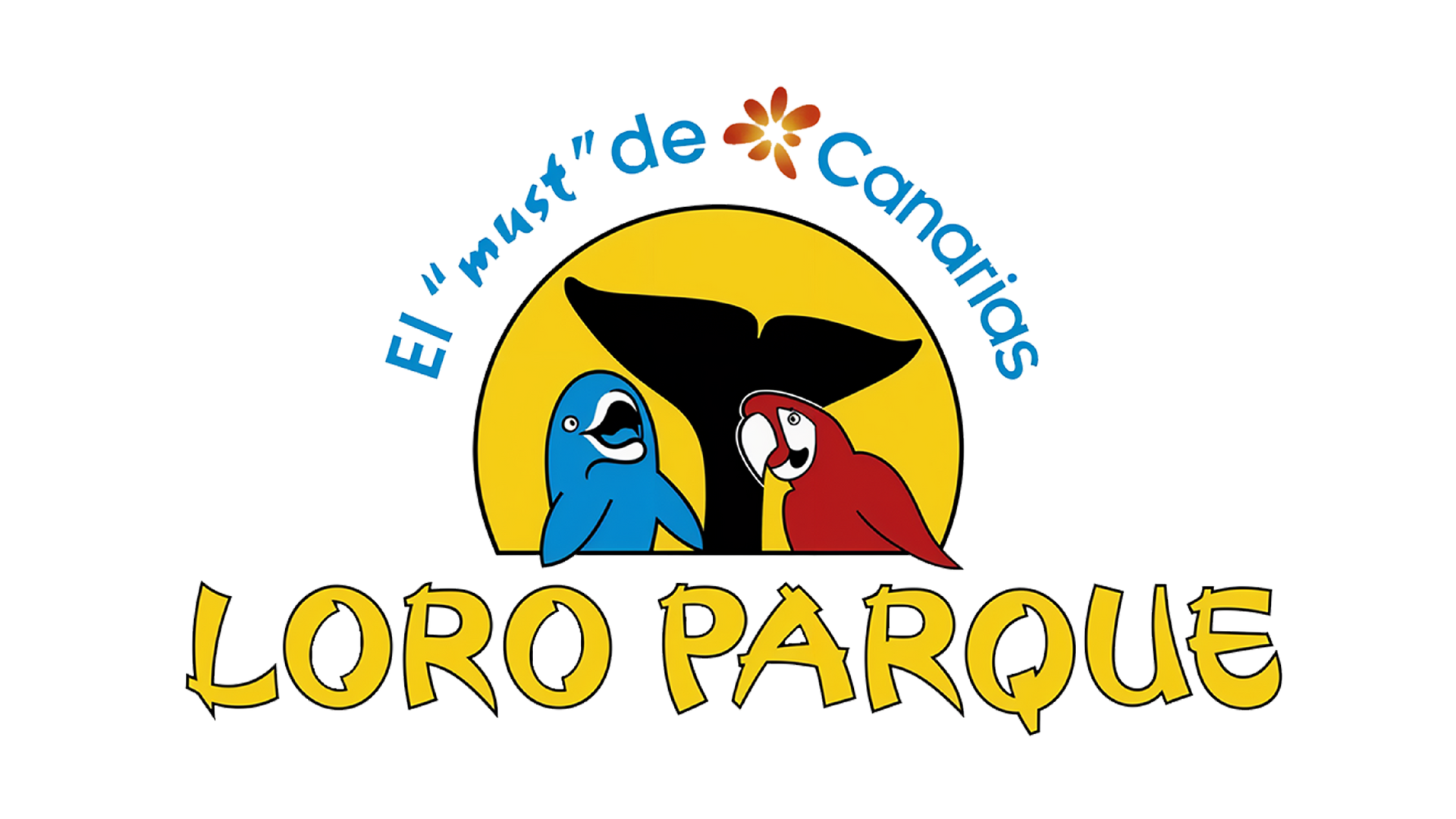 A logo for loro parque shows a whale and two birds