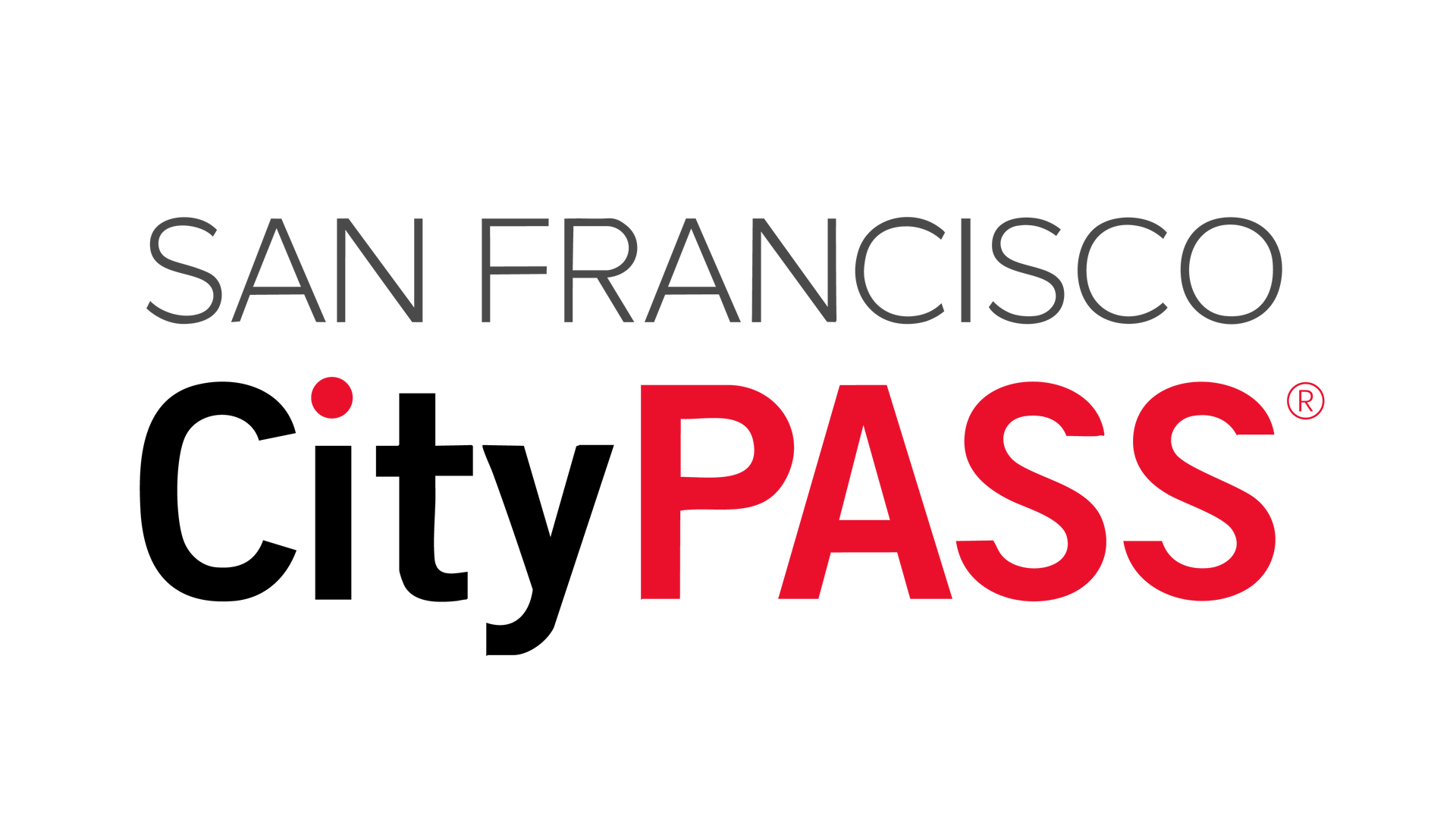 The logo for san francisco city pass is black and red.