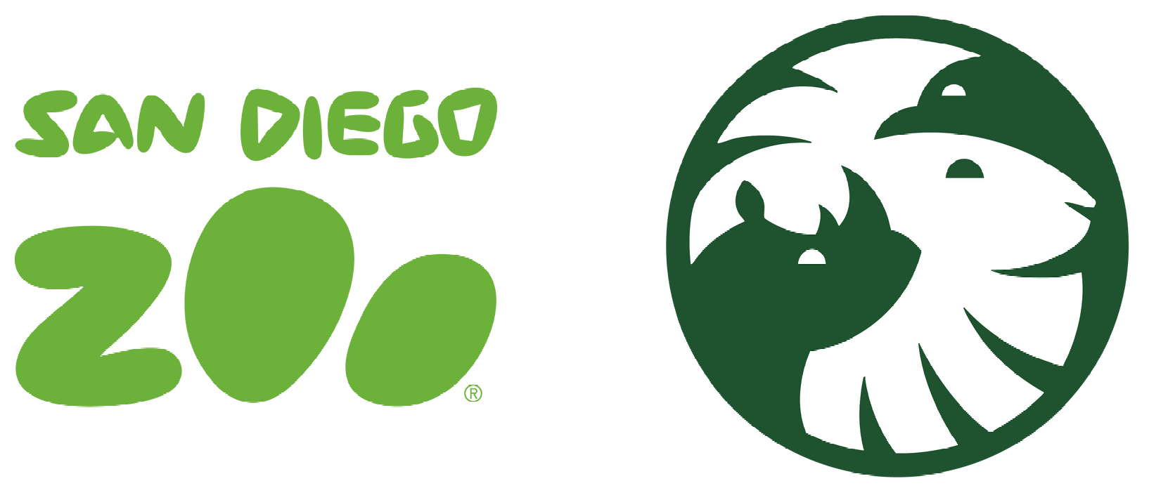 A logo for san diego zoo with a rhino in a circle