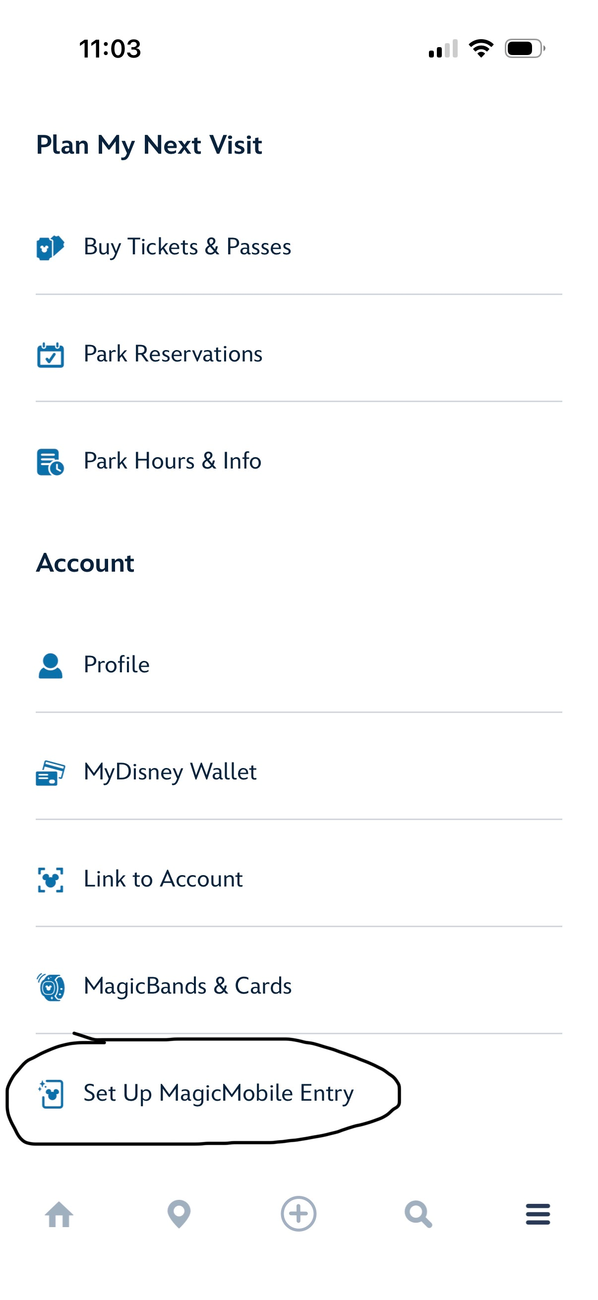 A mobile app screen showing a white list menu with one item circled near the bottom.