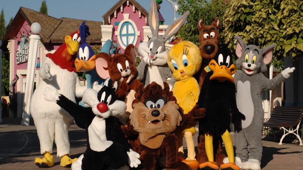 A group of cartoon characters are posing for a picture