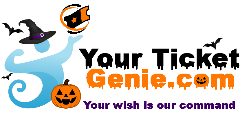 The logo for your ticket genie.com shows a ghost holding a ticket.