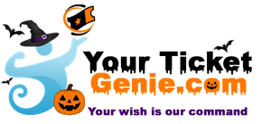 The logo for your ticket genie.com shows a ghost holding a ticket.