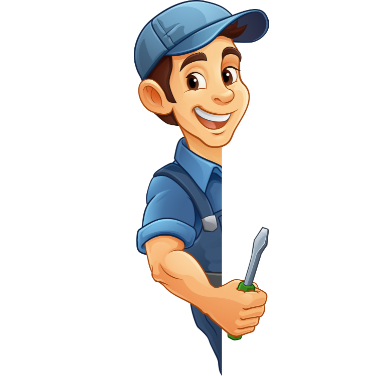 A cartoon illustration of a man holding a screwdriver.