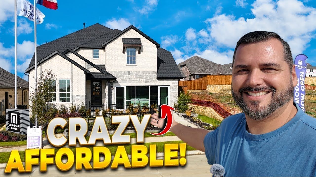 Man pointing at a house, smiling. Text reads