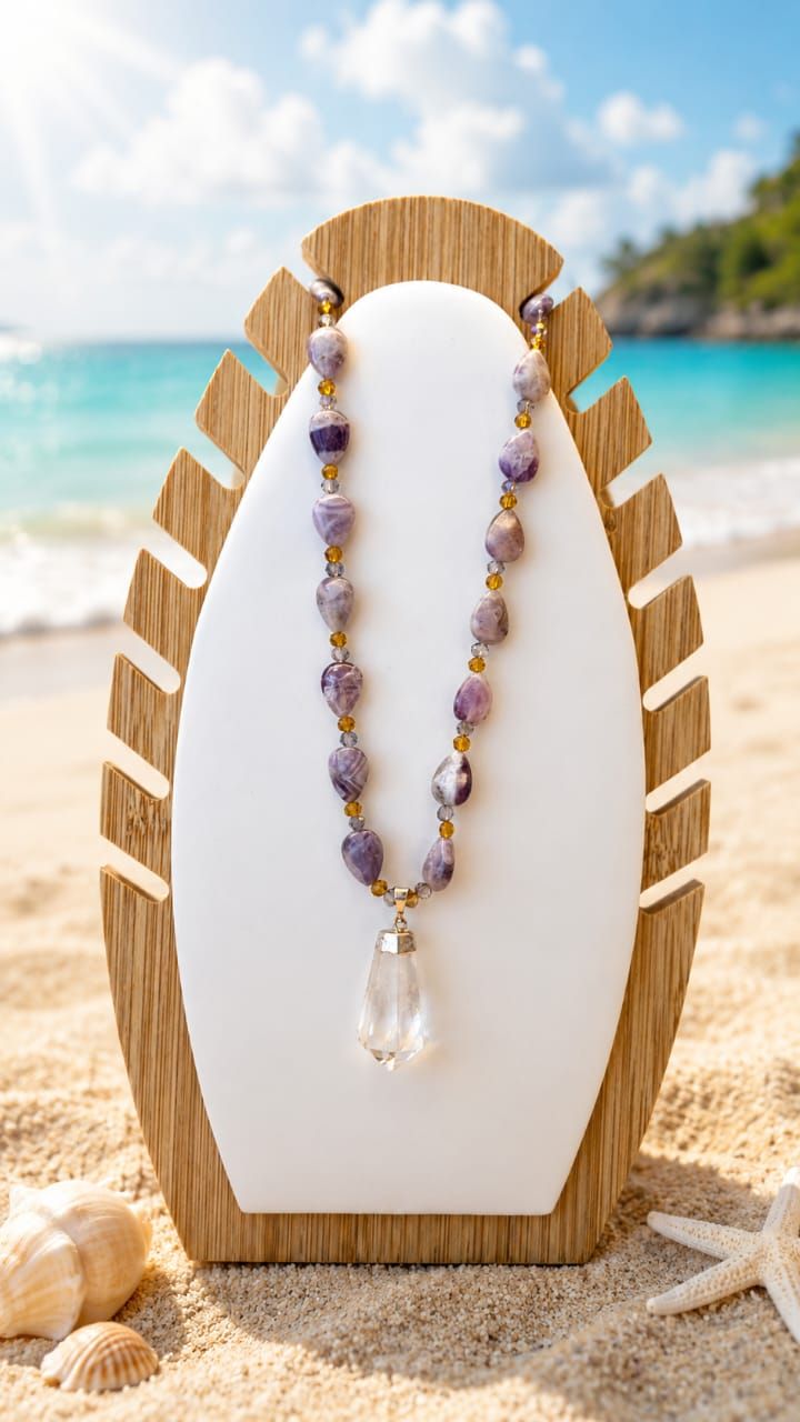 Collar Aura violeta: Amatista + Cuarzo Cristal