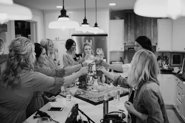 A black and white photo of a group of women