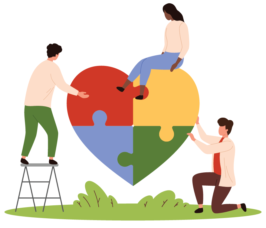 Working together to complete a heart-shaped puzzle