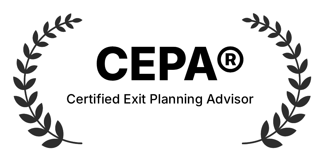 CEPA Certified Exit Planning Advisor logo with black laurel wreaths on white background