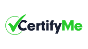 CertifyMe logo with green checkmark and dark blue and green text on white background