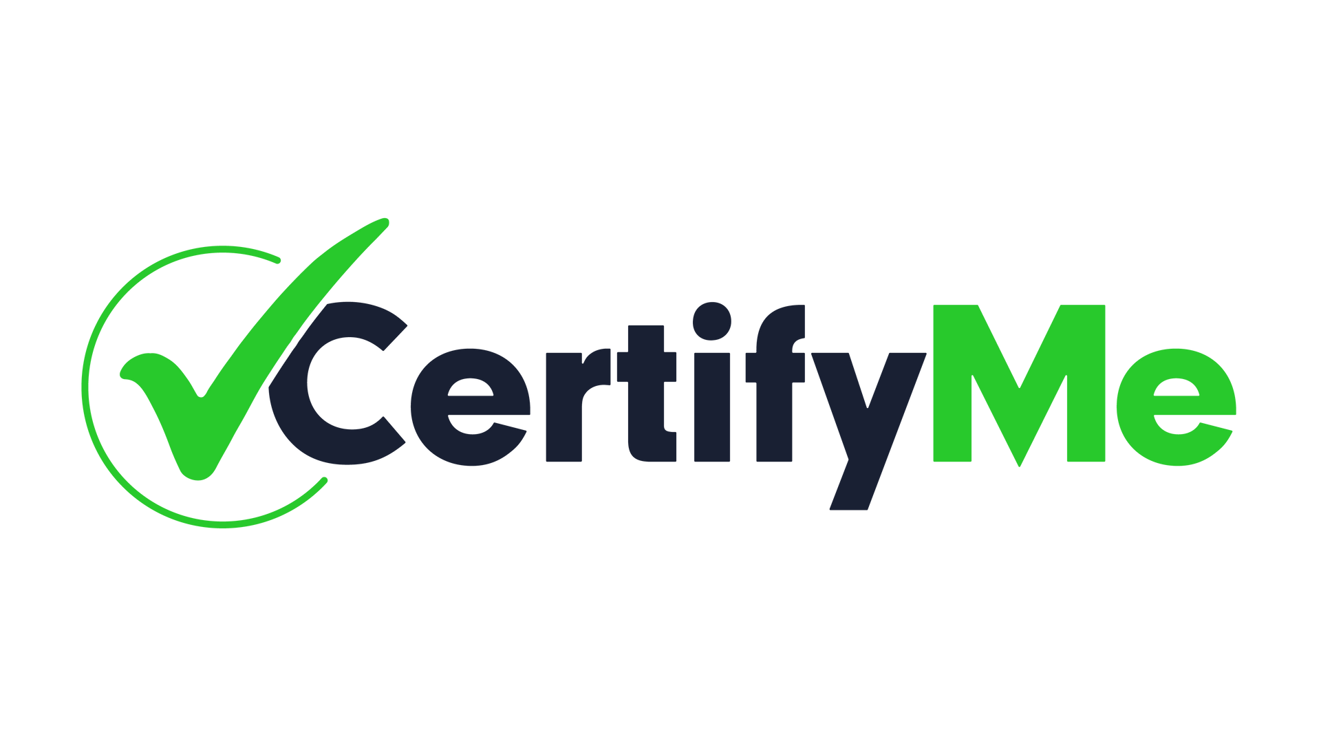 CertifyMe logo with green checkmark and dark blue and green text on white background