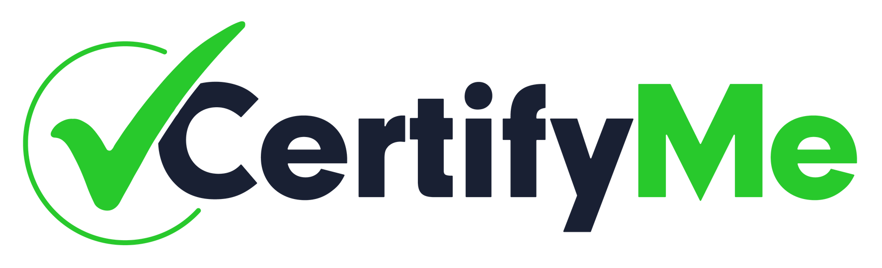 CertifyMe logo with green checkmark and black-and-green text on a white background