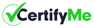 CertifyMe logo with green checkmark and black-and-green text on a white background