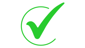 Green check mark inside a partial green circle on a white background