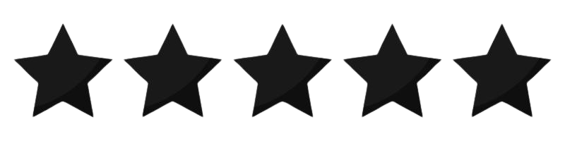 Five black stars in a row on a white background