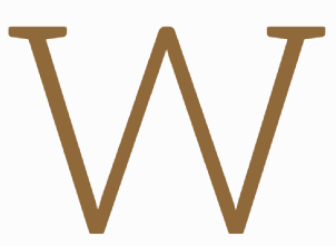 Brown capital letter W on a white background
